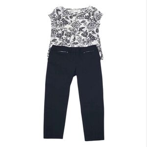 Ann Taylor Loft Julie Crop Ankle Pant Flat Front Mid Waist Rise Zip Faux Pockets